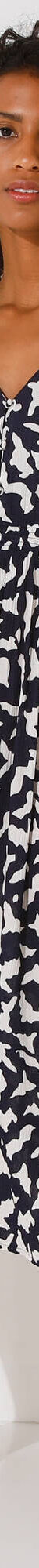 Robe longue boutonnée, crépon, imprimé graphique (marine / écru) Robe longue boutonnée, crépon, imprimé graphique (marine / écru)